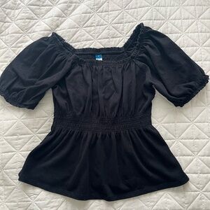 OLD NAVY Puff-Sleeve Smocked Babydoll Blouse Black Medium
